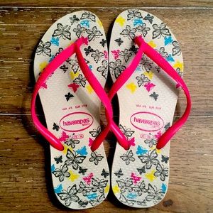 Havaianas White with Butterflues and Pink Straps